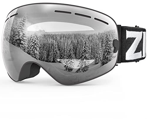 ZIONOR X Ski Snowboard Snow Goggles OTG Design for Men Women Adult with Spherical Detachable Lens UV Protection Anti-fog (VLT 94% Black Frame Clear Lens)