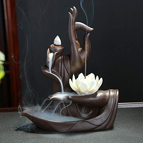 LYUK Lotus-Rückfluss-Räuchergefäß, Rückfluss-Räucherstäbchenhalter, Räucherstäbchenhalter, Keramik, Heimdekoration, mit 10 Stück Räucherkegeln, Stil 1