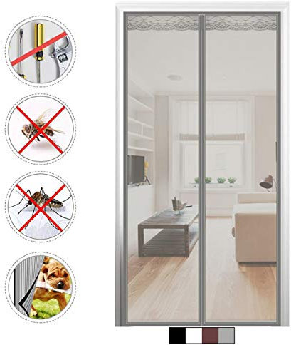 Magnetica per Zanzariera 75x200cm(30x79inch) Tenda Anti Zanzare con Calamita Moschiera con Strisce Adesive per Porte di Soggiorno Camera da Letto Casa, Grigio