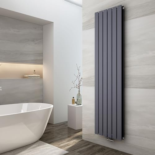 EMKE Heizkörper Vertikal 1800x460mm, Flachheizkörper Mittelanschluss Design Heizkörper Flach Moderne Paneelheizkörper Doppellagig Wandheizkörper Anthrazit 1670 Watt