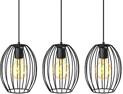 B.K.Licht - Pendelleuchte mit E27 Fassung, max. 60 Watt, Vintage, Hängeleuchte, Hängelampe Esstisch, Esszimmerlampe hängend, Wohnzimmerlampe, Küchenlampe, Retro, Vintage, 70x17,5x11,2 cm, Schwarz