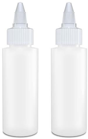 Twist Top Applicator Bottles, Squeeze 2 OZ Empty Plastic Bottles, Refillable, Open/Close Nozzle - Multi Purpose (Pack of 2)