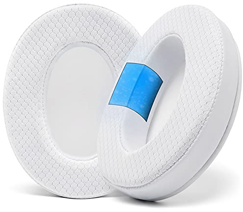 WC Freeze Hybrid Fabric Cooling Gel Replacement Earpads - Compatible with HyperX Cloud, Steelseries Arctis, ATH M50X, Turtle Beach Stealth & More - Comfortable & Cooler for Longer | White