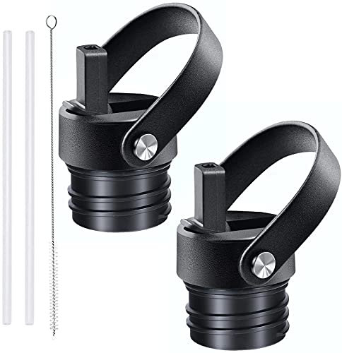 HydroFest Straw Lid for Hydro Flask Standard Mouth Water Bottle, 2 Pack - Black