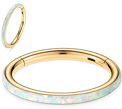 hengkaixuan 20G Conch Hoop Ring Septum Schmuck Nahtloser Clicker Ring Daith Ohrringe Gold Chirurgischer Stahl Turm Tragus Conch Piercing Schmuck Kleiner Hoop Ohrring Nasenring Gold 12mm Weißer Opal