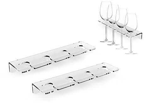 Porta bicchieri da vino, supporto per bicchieri da vino in acrilico da parete, per la tavola sotto l'armadio, supporto per bicchieri da vino e bicchieri, scaffale per armadio da cucina (trasparente, 2