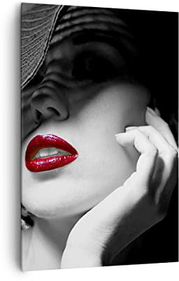 Wandbilder Dekoration Wohnzimmer Frau Gesicht Lippen Bilder auf Leinwand 80x120cm Leinwandbild mit Rahmen Schlafzimmer Küche Deko Wand Kunstdruck Art Groß XXL Wanddeko Bild Wall Canvas PA80x120-3618