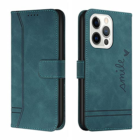 Trugox Handyhülle für Apple iPhone 13 Pro Hülle Klappbar Klapphülle mit Kartenfach Handytasche Handy Schutzhülle Tasche Leder Wallet Flip Case Slim Book Cover - Blaugrün