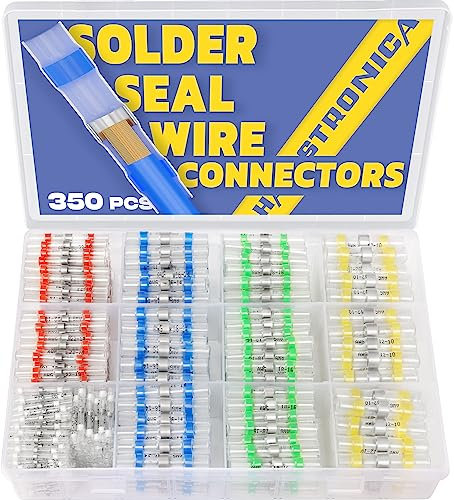 haisstronica 350PCS Solder Seal Wire Connectors,26-10 Gauge Marine Grade Heat Shrink Wire Connectors,Waterproof Butt Connectors,Butt Splice Eletrical Wire Connectors Kit(5Colors/5Sizes)