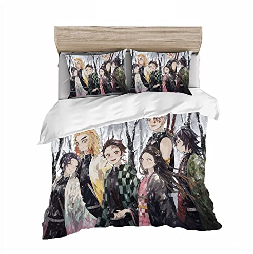 HNSRYLQX Nezuko Kamado Bettwäsche-Set Für Mädchen, Geschenk Für Kinder, Bettwäsche, Nezuko Bettwäsche, Mikrofaser, Anime Bettwäsche (12,135x200cm)