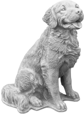 gartendekoparadies.de Statue Golden Retriever, Steinfigur, H. 53 cm, 36 kg, Grau, frostsicher aus Steinguss für Außenbereich
