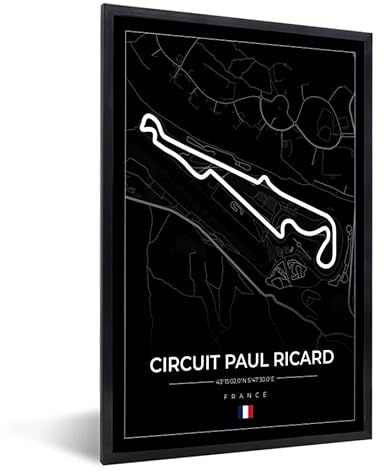 MuchoWow Poster encadré Circuit de course - F1 - Circuit - France - Circuit Paul Ricard - Noir Tableau deco avec cadre 20x30 cm affiche decoration murale