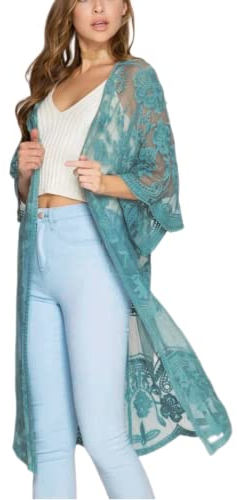 RANMEY Donne Abito Pizzo Camera Sexy Usura Notte Abito Mesh Ricamo Cardigan Corpo Coprire Costume da Bagno Beach Camicetta Beach Resort(Blu Verde 110 * 57cm)