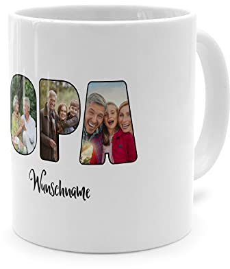 PhotoFancy® - Fototasse 'Opa' - Personalisierte Tasse mit eigenem Foto und Text selbst gestalten - Weiß
