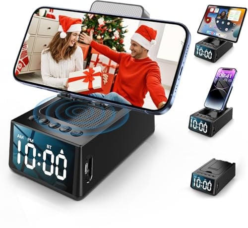 Toiysyy Gifts for Him/Her/Teen Boys/Dad/Mom, Cell Phone Stand with Wireless Speaker, Unique Birthday Gifts for Men Women Who Want Nothing, Cool Gadgets for Men(Black)