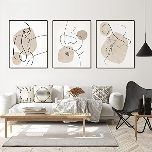 Abstrakt Line Art Bilder, Abstrakte Leinwandbilder, Kunst Line Beige Moderne Wandbilder Set für Wohnzimmer und Schlafzimmer, Ohne Rahmen(Schwarz und Wei-D,30x40cm)