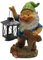 Gartenzwerg mit Metall-Laterne für Teelicht und Spruch - Welcome -, aus Polyresin, niedliche Deko für Garten, Terrasse oder Balkon, Größe: L/B/H ca. 12 x 18 x 26 cm