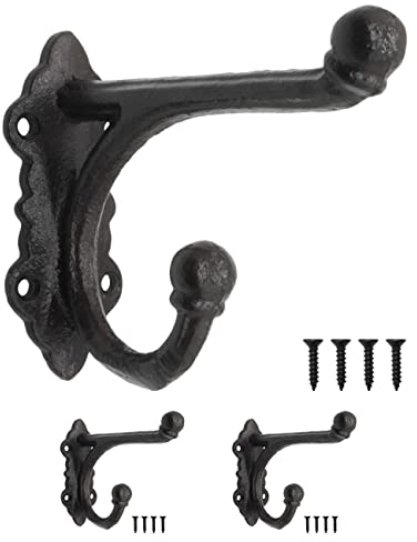 Fuxxer® Rustikale Eisen-Haken, Vintage Garderobenhaken, Wandhaken, 2er Set, Schwarz, 13x10 cm