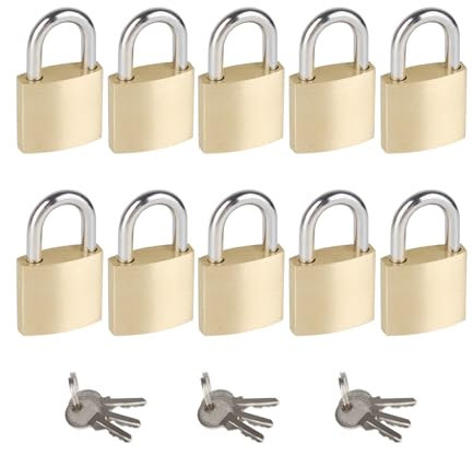 Paquete de 10 cerraduras pequeñas con las mismas llaves, 25 mm de ancho, cuerpo de cerradura de latón macizo con llave igual, mini candados para maletas, equipaje, mochilas, caja de herramientas