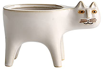 WAGLOS Lustiger Blumentopf Katzenschwanz Mimetischer Blumentopf Geeignet Für Sukkulenten Kaktus Hässliche Katze Gartengeräte Keramik Vase Mit Einem Schal Dekorieren, Weiß