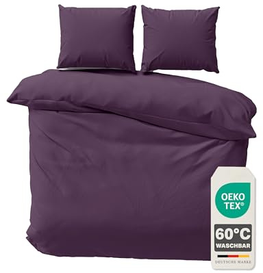 Devior Bettwäsche Set Mikrofaser 200x200 cm, Aubergine – 3-teilige Uni Bettwäsche mit 2X Kissenbezug 80x80 cm, Reißverschluss, Bettbezug, Oeko-Tex Zertifiziert, Allergiker geeignet, Atmungsaktiv