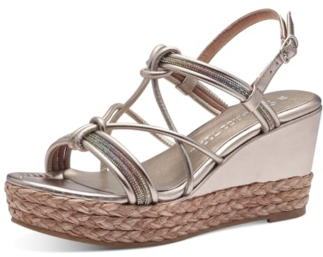 MARCO TOZZI Damen Sandalen mit Keilabsatz Glitzer Vegan, Mehrfarbig (Rose Met Comb), 38 EU