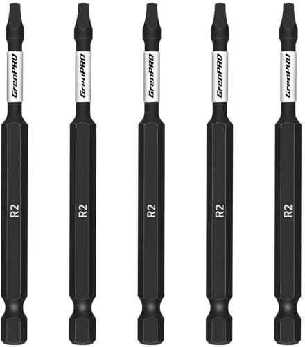 GRENPRO Square #2 Impact Tough Screwdriving Power Bits R2-3.5IN*5pcs,Square Drill Bit Set 2”Long Industrial Strength with Magnetic,1/4 Hex Shank Impact Tough Screws Drive Bits