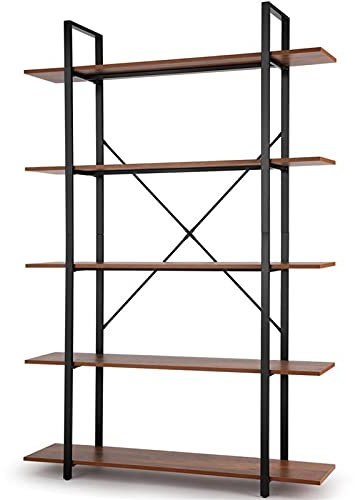BinOxy Regalböden 5 ters Home Storage Regal Flower Ständer Holzkornlagerregal for Home Office Genügend Platz Metall Rahmen Küche Lagergestell Regal Lagerregal