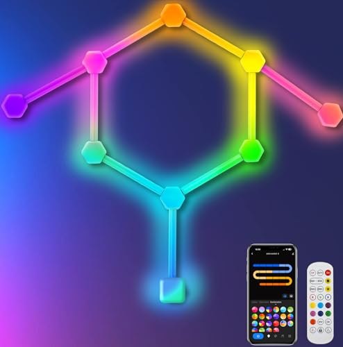 Gaming LED Wandleuchte, Smart LED Lightbar RGBIC Gaming Beleuchtung 3D Funktioniert mit Alexa Google Assistant, Musik Sync, App- / Sprachsteuerung,Hexagon LED Gaming Lampe Zimmer Deko für TV,19 Stk