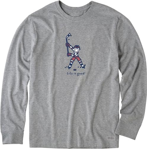 Life is Good. Men's Jake Hockey Swing Long Sleeve Crusher Tee, Heather Gray (US, Alpha, Large, Regular, Regular)