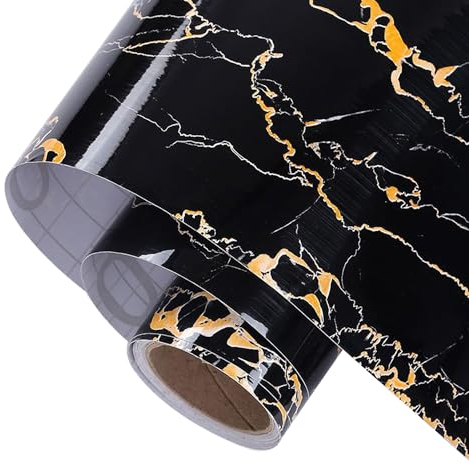 YXHZVON Wandpapier Bordüre Selbstklebend Wandbelag, 10 x 500 cm Selbstklebende Marmor Folie Bordüre Aufkleber für Küche Badezimmer Wohnzimmer(Schwarze & Gelbe)