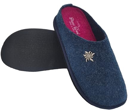 Primo Calzature Ciabatte Donna ValGardena Pantofole Invernali da Casa in Lana, Suola in Feltro con Plantare Estraibile, Calde Slippers per l'inverno, Ciabatta Peluche Invernale (Jeans, 39)