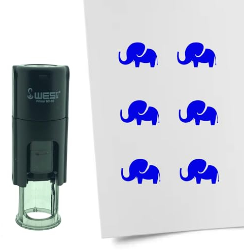 CombiCraft Selbstfärbender Stempel Elefant in Blau, 10mm rund - Ideal für Bulletjournals und Treuekarten
