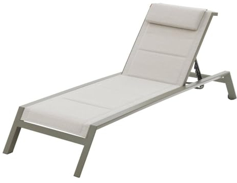 HESPERIDE - Transat Inclinable Allure Vert - 2 Roues 5 Positions Anti-Rouille Texaline Matelassée Empilable Mobilier Détente pour Jardin, Terrasse