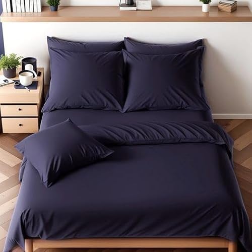 Cozyor Bettwäsche 200x200 allergikergeeignet, weich mit robustem Reißverschluss, Mikrofaser, 1x Deckenbezug + 2X Kissenbezug 80x80 cm, 3-teilig, dunkelblau Ocean