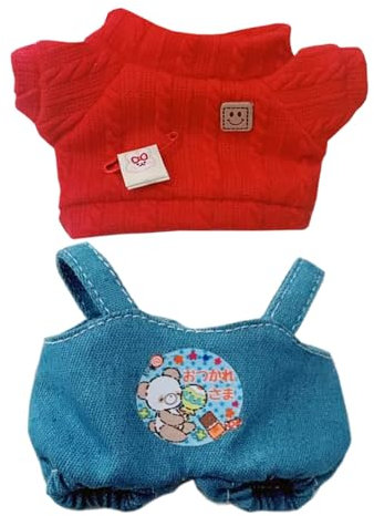 niannyyhouse Pullover-Latzhose, Cowboy-Bär-Outfit, 10 cm ~ 15 cm, 20 cm, 40 cm, Plüschpuppe, Kleidung, Puppenzubehör (rot, 20 cm)