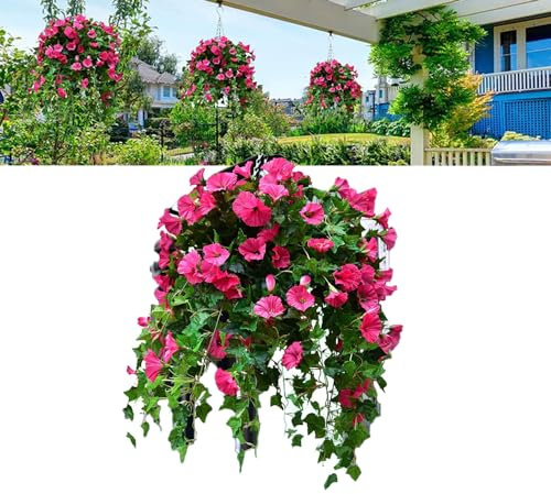 DYJAGYO Flores Artificiales simuladas con Rayos UV, 24 Ramos de Petunias Artificiales, macetas Colgantes para Interior y Exterior, Flores Artificiales realistas Resistentes a los Rayos UV (Rose,1Pcs)
