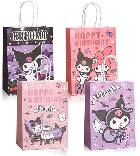 SYSYSYYASNL Set di 12 Sacchetti Regalo Festa di Compleanno Kity, 4 Tipi di Sacchetti di Caramelle in Carta con Maniglia, Tema a Fumetti per Decorazione Festa Bambini Ragazze Ragazzi