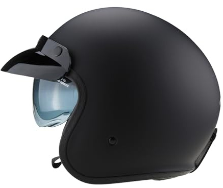 ViPER Motorcycle Helmet with Inner Sun Visor RSV06 Plus Open Face Jet Motorbike Helmets for Adult - Motorbike Rider Road Legal ECE2206 Approved for Cruise Bike Chopper Moped Scooters (Matt Black,L)