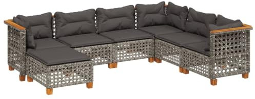 vidaXL Garten Sofa Garnitur 7-TLG., Gartenmöbel Set mit Kissen, Sitzgruppe für Garten Terrasse, Sitzgarnitur Lounge Modular, Grau Poly Rattan