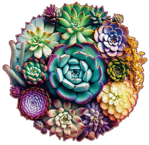Mys Aurora Puzzles for Adults 1000 Pieces, Mandala Succulent Plants Wooden Puzzles Unique Shaped Jigsaw Challenging Puzzle Gift for Family Game 23.4'' x 22.6''
