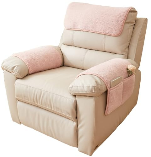 QSZTJJ Sofa Armlehnenbezüge, Sesselschoner Sesselauflage, Fernsehsessel Schutzbezug Anti-Rutsch, Sesselauflage mit Armlehnen und Taschen für Zuhause mit Kindern und Haustieren Hund (Rosa,2 Sitzer)
