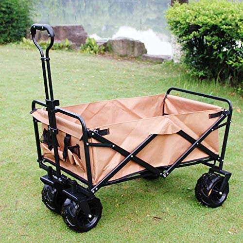 NZPOST Chariot de Jardin Pliable avec Chariot à Traction par Courroie, Chariot de Transport Pliable jusqu'à 90 kg pour Jardin, Camping, Plage, pêche, Courses, Animaux de Compagnie (E)