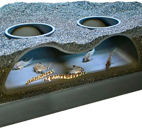 Lucky Critter Aquarium Underground Tunnel Cave Natural Curve Two Hole | Viewing Fish & Shrimp Under Gravel Tunnel | Fish Tank Decor Decoration Hideout Perfect for Corydora Catfish, Kuhli Loach, Pleco