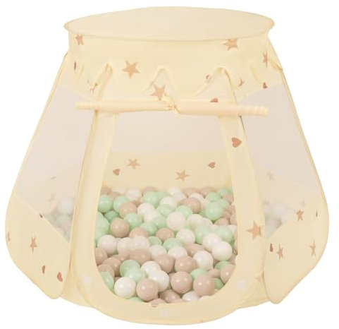 Selonis Spielzelt Kinderzelt Mit Bälle 100 Stück Plastikbällen Zelt Plastikkugel Kinder Spielhaus Für Drinnen Draußen Kinderzimmer Dekor Für Kleinkinder Babyzelt, Hellbeige: Pastellbeige/Weiß/Minze