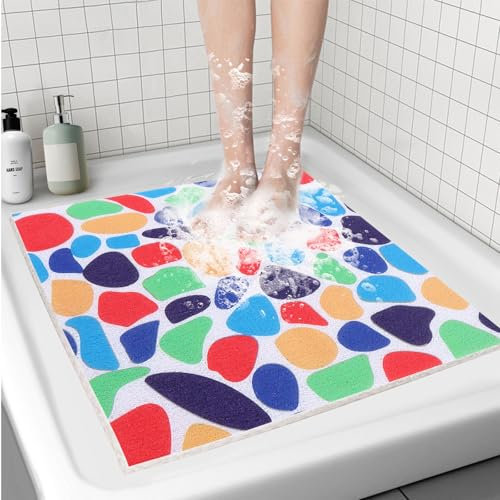BWBIKE Tappetino da Doccia quadrato 70 x 70 cm Tappetino da Bagno Antiscivolo Tappetini da Bagno in Morbida Luffa in PVC Extra Large Tappetino da Bagno ad Asciugatura Rapida,70 x 70cm,Colorato