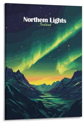 LMYmoney Leinwandbild „Nordlichter Island“ für rustikale Badezimmerdekoration, 20 x 30 cm, Wandkunst für Wohnzimmer