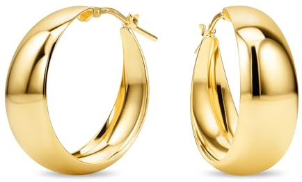 MIORE Handgefertigt in Italien - Silber 925 Creolen mit 30 mm Durchmesser, Chunky Hoops Ohrringe 18K Vergoldet für Damen, Ohrschmuck