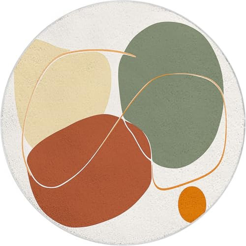 Rund Teppich Wohnzimmer Geometrie aus Terrakotta Senfgelb und Graugrün 200 cm Rund Teppich- Küche Jugendzimmer Esszimmer Flur und Schlafzimmer Rund Teppich Kurzflor Rund Teppich Extra Weich