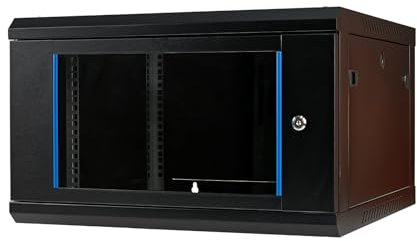 Koscom Connect Netzwerkschrank I Serverschrank 19 Zoll I Wandmontage I 600 mm Tiefe I 600x600x369mm I voll montiert I abschließbare Glastür I Traglast 100 kg (Schwarz - 60cm, 6HE)